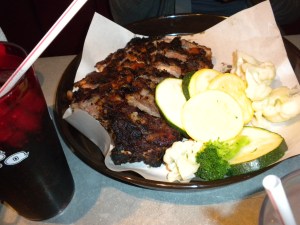 Baby back ribs and steamed veggies