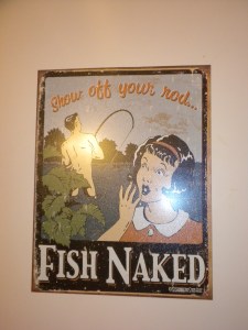 Signage inside the men's restroom