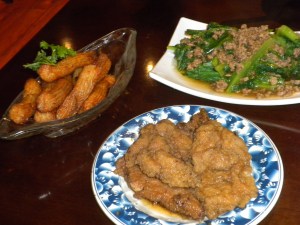 Fish Cake Sticks, Taiwanese Pork Chop, Boiled Taiwanese Lettuce w/Ground Pork