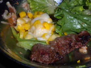 Cheese Corn, Lettuce Greens and Short rib
